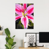 Hot Pink lily flower watercolor pop art painting Poster (Heimbüro)