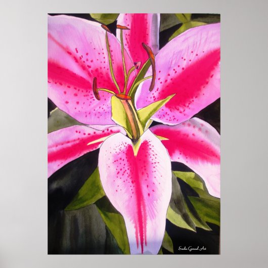Hot Pink lily flower watercolor pop art painting Poster (Vorne)