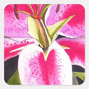 Hot pink lily Tenerife pop art watercolor flower Quadratischer Aufkleber