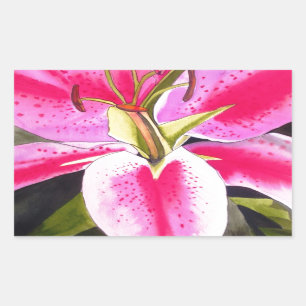 Hot pink lily Tenerife pop art watercolor flower Rechteckiger Aufkleber