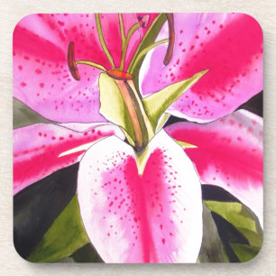 Hot pink lily Tenerife pop art watercolor flower Untersetzer