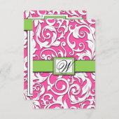 Hot Pink & Lime Green Damask RSVP Cards (Vorne/Hinten)
