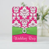 Hot Pink & Lime Green Damask RSVP Cards (Stehend Vorderseite)
