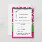 Hot Pink & Lime Green Damask RSVP Cards (Rückseite)