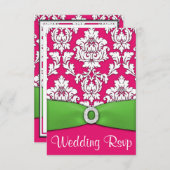 Hot Pink & Lime Green Damask RSVP Cards (Vorne/Hinten)