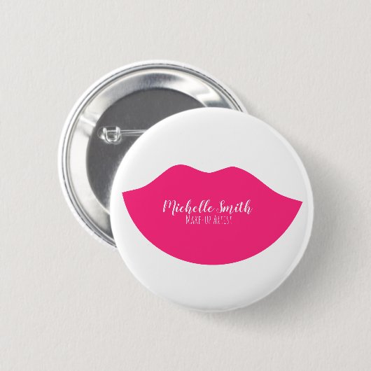 Hot Pink Lips Design Make-up Künstler Button (Vorne & Hinten)