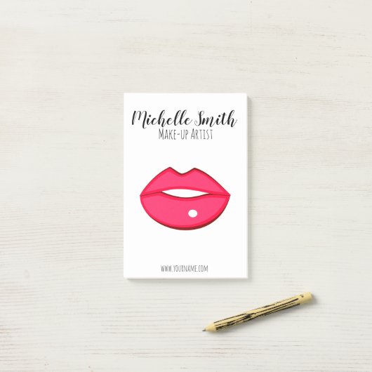 Hot Pink Lips Design Make-up Künstler Post-it Klebezettel (Auf Schreibtisch)