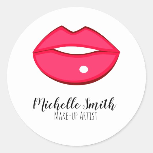 Hot Pink Lips Design Make-up Künstler Runder Aufkleber (Vorderseite)