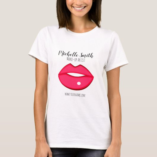 Hot Pink Lips Design Make-up Künstler T-Shirt (Vorderseite)