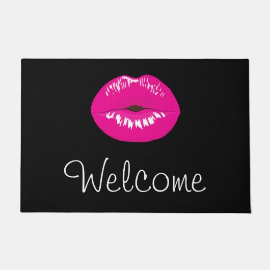 Hot Pink Lips Glamour Bild Willkommen Fußmatte (Vorderseite)