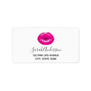 Hot Pink Lips Glamour Illustration Adressaufkleber