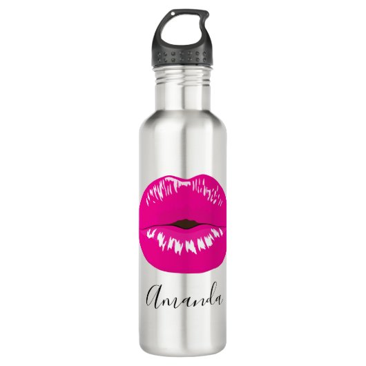 Hot Pink Lips Glamour Illustration Edelstahlflasche (Vorderseite)