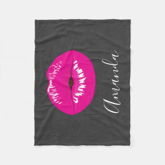 Hot Pink Lips Glamour Illustration Fleecedecke (Vorderseite)