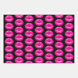 Hot Pink Lips Glamour Illustration Geschenkpapier Set