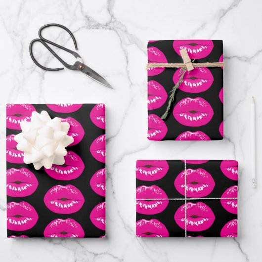 Hot Pink Lips Glamour Illustration Geschenkpapier Set (Vorderseite)