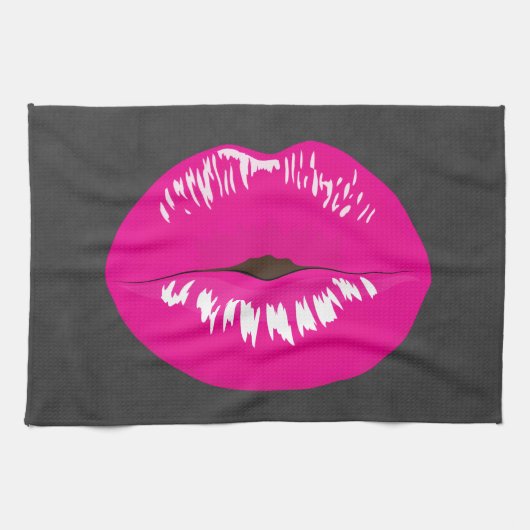 Hot Pink Lips Glamour Illustration Geschirrtuch (Horizontal)