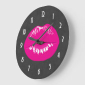 Hot Pink Lips Glamour Illustration Große Wanduhr (Winkel)