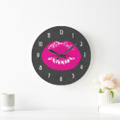 Hot Pink Lips Glamour Illustration Große Wanduhr (Zuhause)