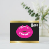 Hot Pink Lips Glamour Illustration Hallo Postkarte (Stehend Vorderseite)