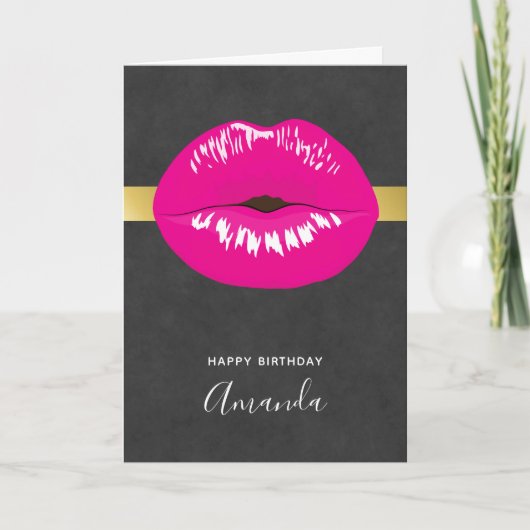 Hot Pink Lips Glamour Illustration Karte (Vorderseite)