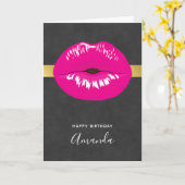 Hot Pink Lips Glamour Illustration Karte (Gelbe Blume)