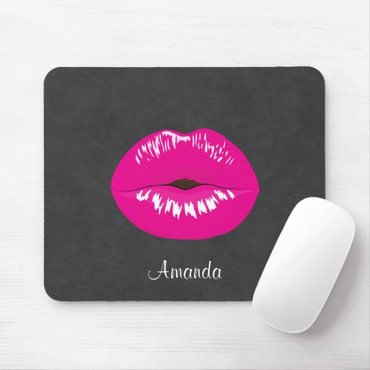 Hot Pink Lips Glamour Illustration Mousepad (Mit Mouse)