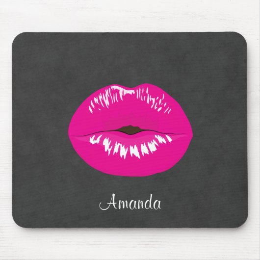 Hot Pink Lips Glamour Illustration Mousepad (Vorne)
