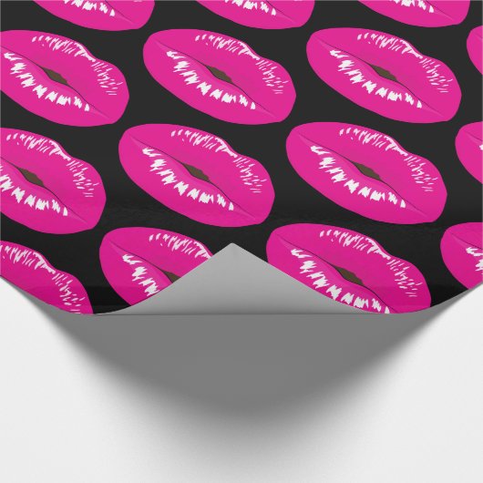 Hot Pink Lips Glamour Illustration Muster Geschenkpapier (Ecke)