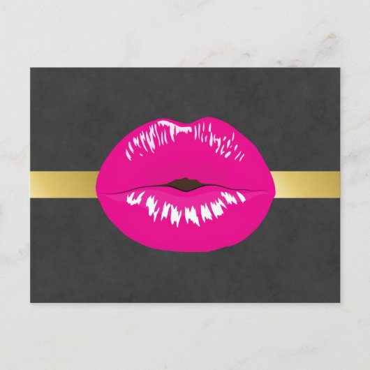 Hot Pink Lips Glamour Illustration Postkarte (Vorderseite)