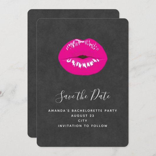 Hot Pink Lips Glamour Illustration Save The Date (Vorne/Hinten)