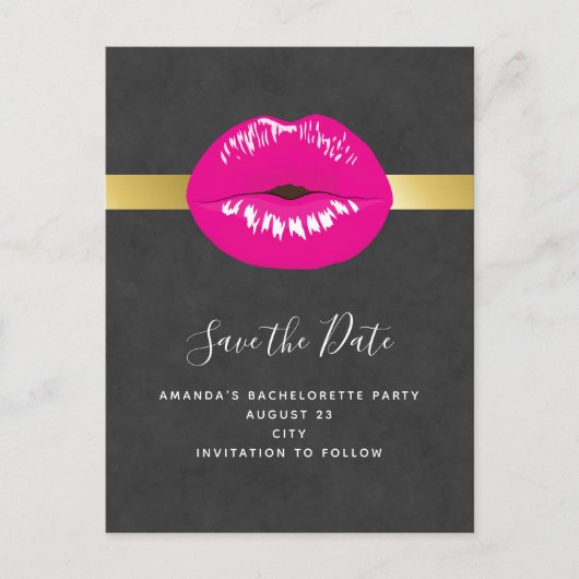Hot Pink Lips Glamour Illustration Save the Date Einladungspostkarte (Vorderseite)