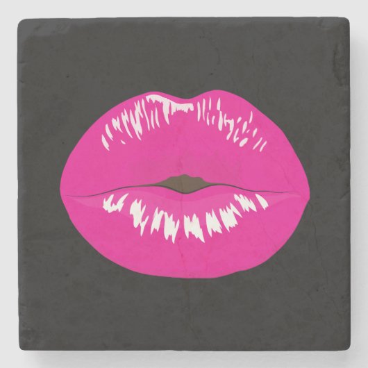 Hot Pink Lips Glamour Illustration Steinuntersetzer (Vorderseite)