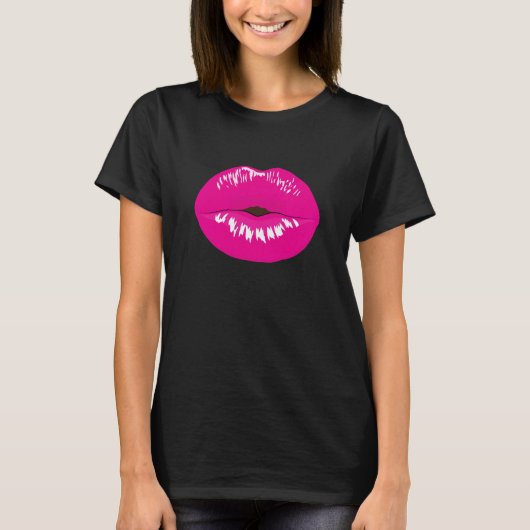Hot Pink Lips Glamour Illustration T-Shirt (Vorderseite)