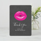 Hot Pink Lips Glamour Illustration Vielen Dank Dankeskarte (Stehend Vorderseite)
