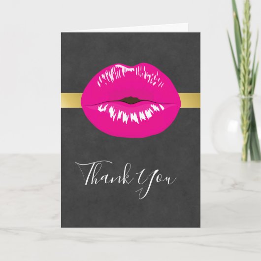 Hot Pink Lips Glamour Illustration Vielen Dank Karte (Vorderseite)