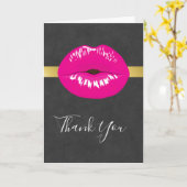 Hot Pink Lips Glamour Illustration Vielen Dank Karte (Gelbe Blume)