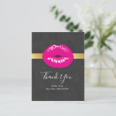 Hot Pink Lips Glamour Illustration Vielen Dank Postkarte (Stehend Vorderseite)