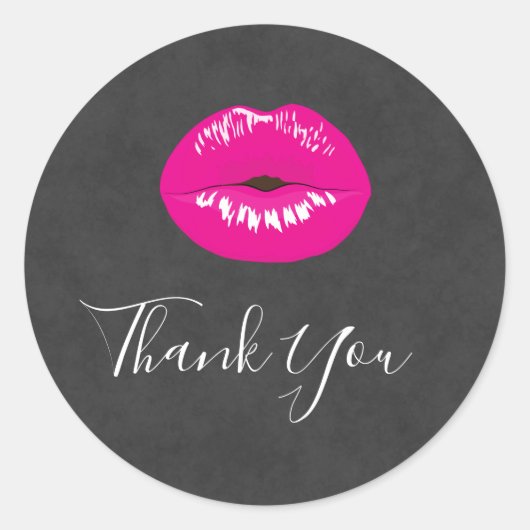 Hot Pink Lips Glamour Illustration Vielen Dank Runder Aufkleber (Vorderseite)