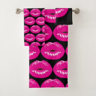 Hot Pink Lips Glamouröses Muster Badhandtuch Set