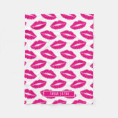 Hot Pink Lips Lipstick Kiss Muster Fleece Blanken (Vorderseite)