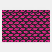Hot Pink Lips Lipstick Kisses Pattern Trio Geschenkpapier Set (Vorderseite 3)