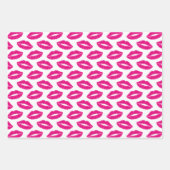 Hot Pink Lips Lipstick Kisses Pattern Trio Geschenkpapier Set (Vorderseite 2)