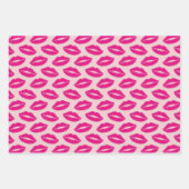 Hot Pink Lips Lipstick Kisses Pattern Trio Geschenkpapier Set (Vorderseite)