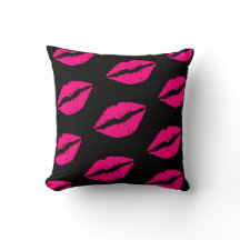 Hot Pink Lips Pattern Square Pillow Bold Aesthetic