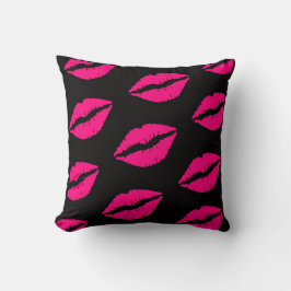 Hot Pink Lips Pattern Square Pillow Bold Aesthetic Kissen
