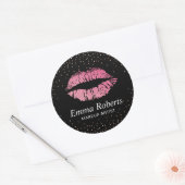 Hot Pink Lips Rose Gold Confetti Makeup Artist Runder Aufkleber (Umschlag)