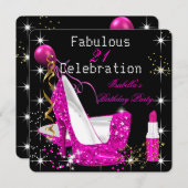 Hot Pink Lipstick Glitzer Hoch Hefe Geburtstag Einladung (Vorne/Hinten)