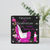 Hot Pink Lipstick Glitzer Hoch Hefe Geburtstag Einladung (Stehend Vorderseite)