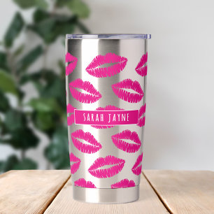 Hot Pink Lipstick Kiss Muster Insulbler Thermobecher