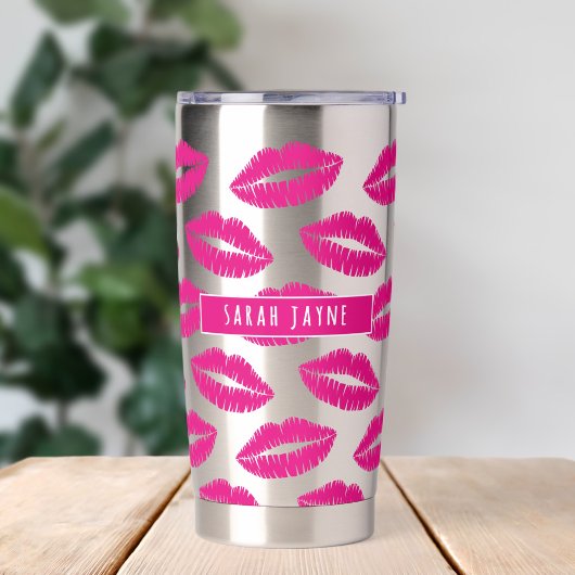 Hot Pink Lipstick Kiss Muster Insulbler Thermobecher